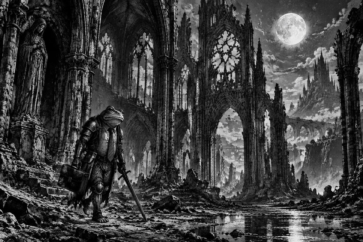 The shift is over, but the quest is not. Trade the cubicle for a ruined cathedral. Even the most ordinary worker has another world inside.